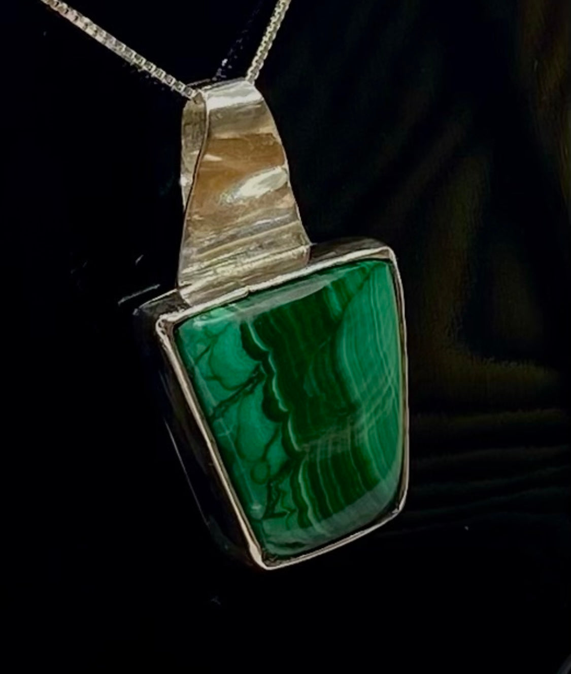 Malachite Pendant on Sterling Silver Chain