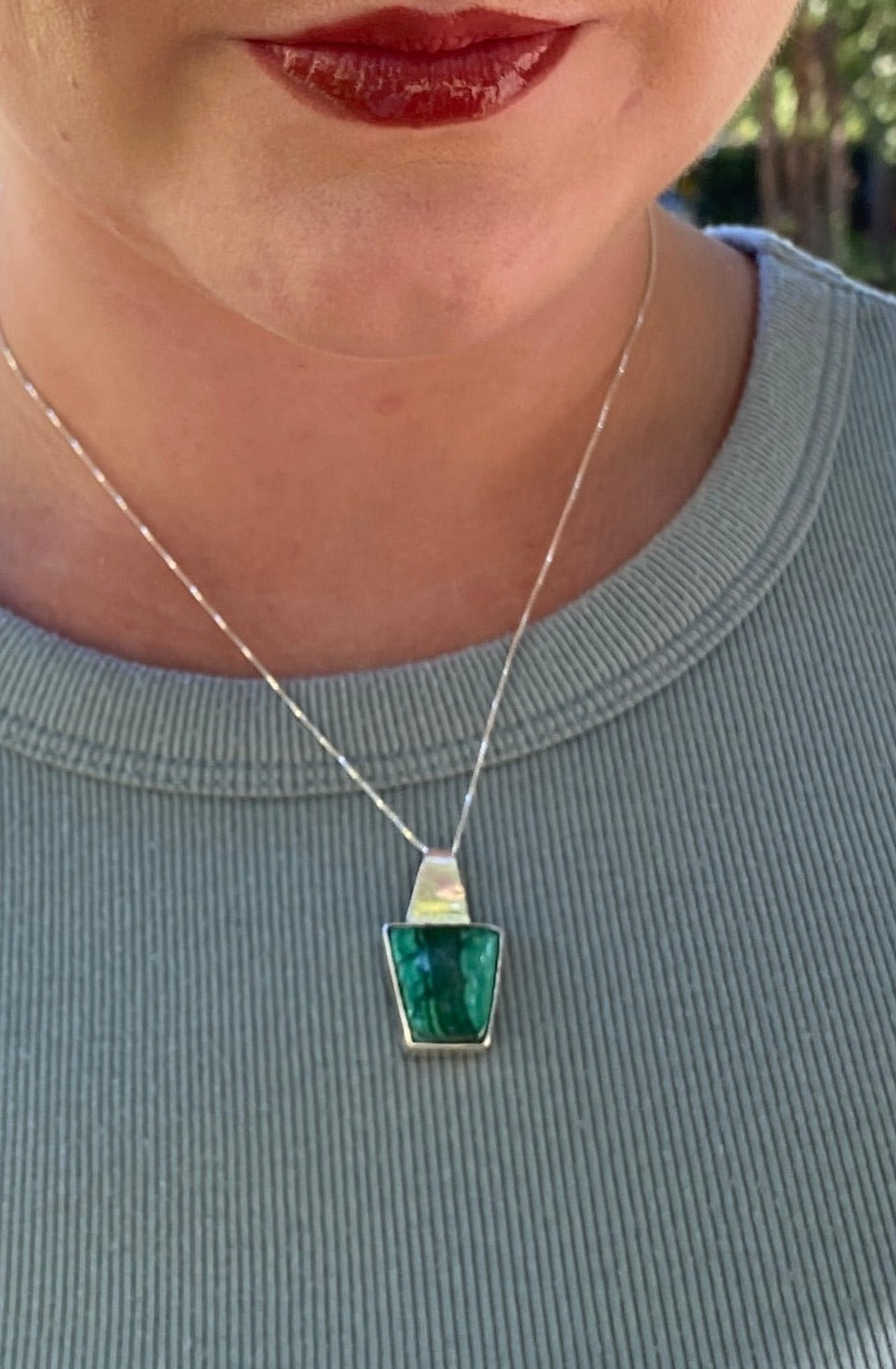 Malachite Pendant on Sterling Silver Chain